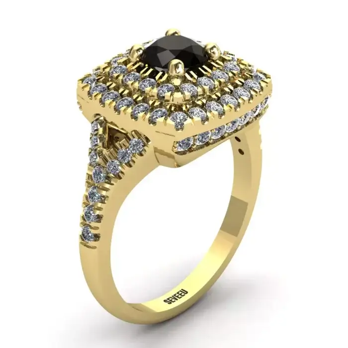 Złoty pierścionek z czarnymi diamentami