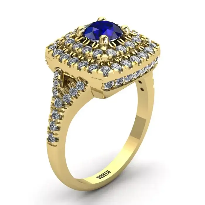 Złoty pierścionek z szafirem niebieskim