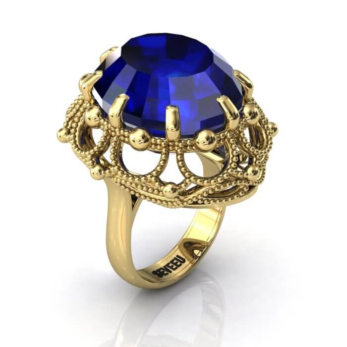 Złoty pierścionek z Topazem w stylu retro od Seveeu (1)