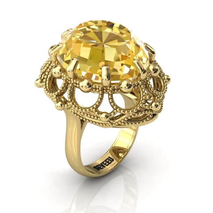 Złoty pierścionek z Topazem w stylu retro od Seveeu (8)