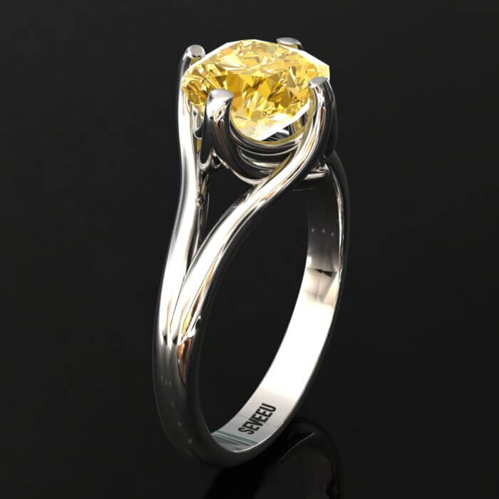 Złoty pierścionek z żółtym diamentem Cushion (3)