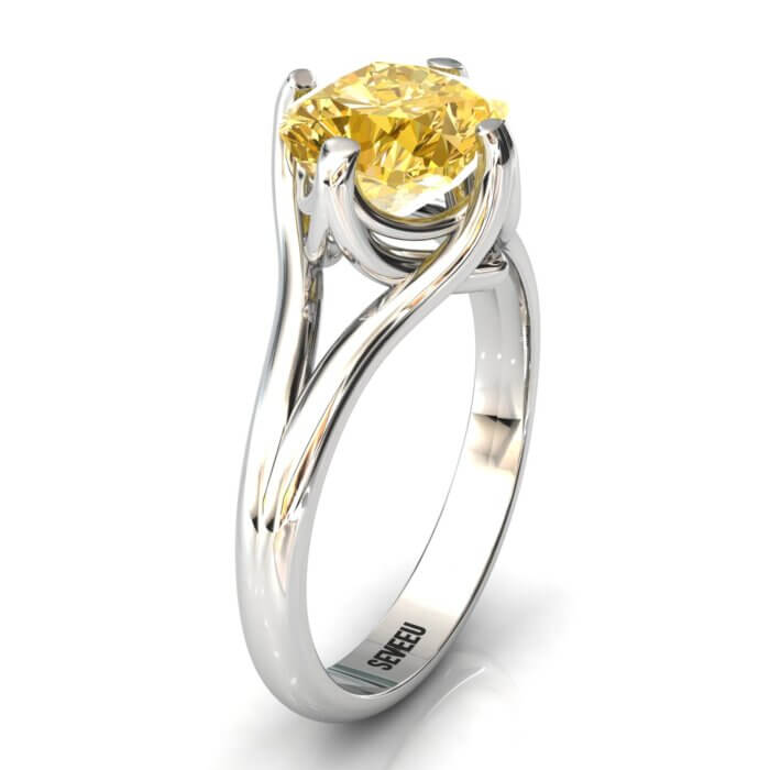 Złoty pierścionek z żółtym diamentem Cushion (5)