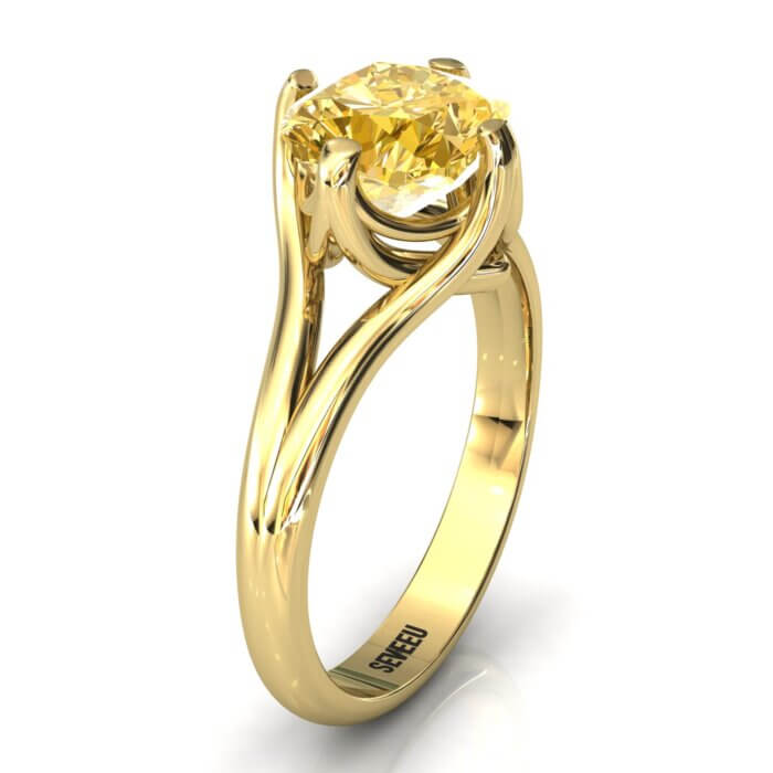 Złoty pierścionek z żółtym diamentem Cushion (6)